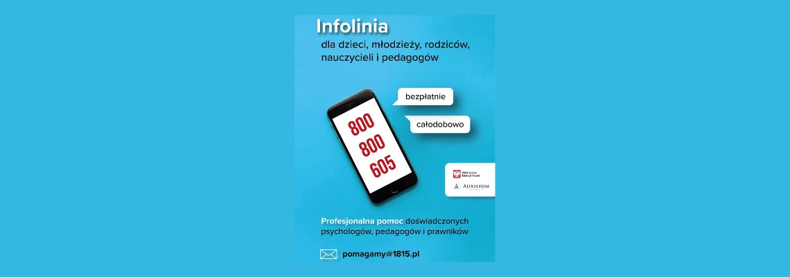 Bezpłatna infolinia dla dzieci, młodzieży, rodziców i opiekunów oraz nauczycieli